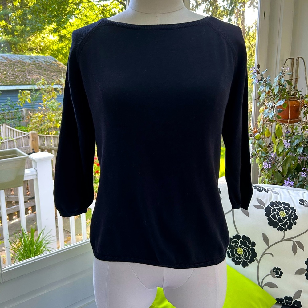 Talbots Italian Dark Blue 3/4-Length Sleeve Crew Neck Sweater